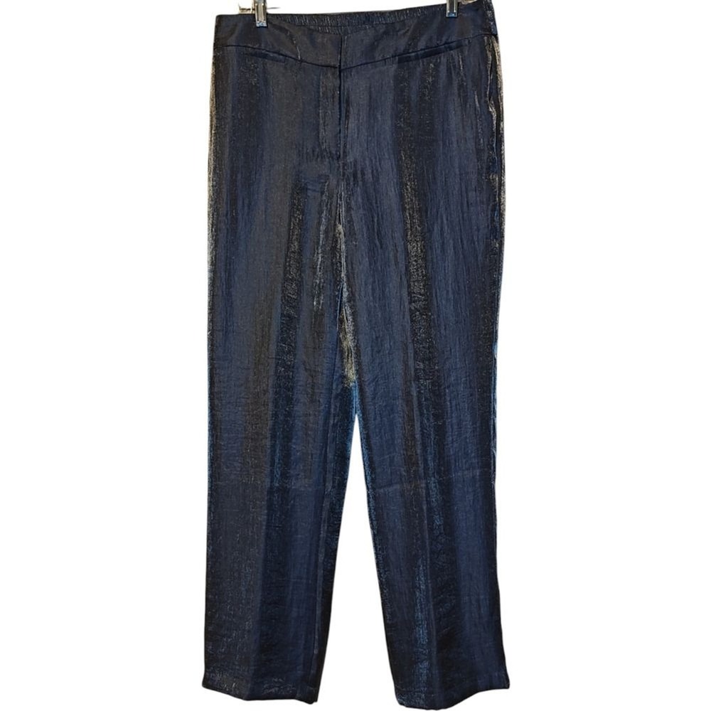 New Chico's Travelers Trouser Pant Women's 10-12 Steel Gray Shimmer Fully Lined